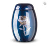 Glasfiber urn, donkerblauw met roos van parelmoer