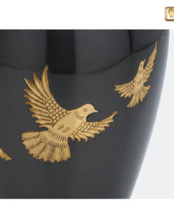 Premium Urn met vogels antraciet grijs met goudkleurige vogels A506 zoom