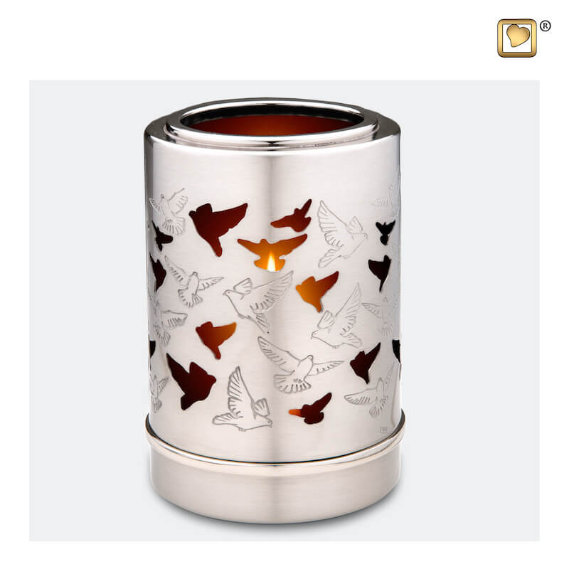 Premium urn waxinelichthouder | zilver vogels - Herdenkingswinkel