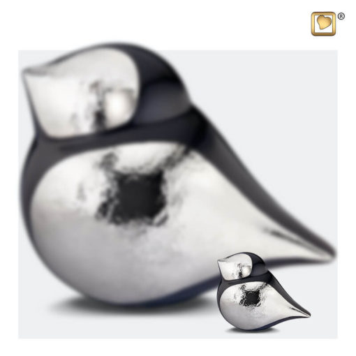 Soulbird urn vogel mat zwart met glanzend zilver A560 set