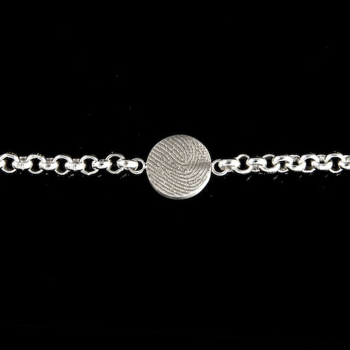 Zilveren schakelarmband, plaat met vingerafdruk
