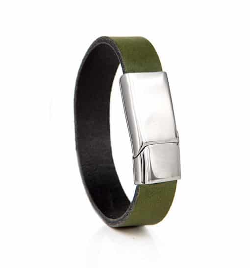 Donker groene leren armband