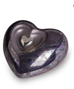 Keramische urn, grijs/lichtgrijs hart met magnetisch afneembaar zilveren hart