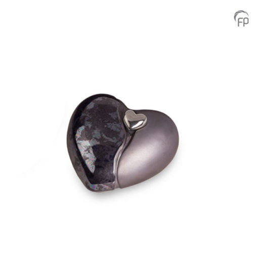 Keramische urn, grijs/lichtgrijs hart met magnetisch afneembaar zilveren hart