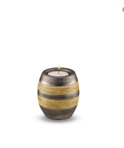 Keramische urn, Grijs met oranje gekleurde decoratie banden – Kleine urn