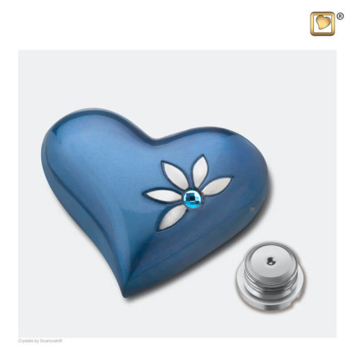 Mini urn hart met bloem blauw met Swarovski-element H271 met deksel