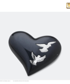 Mini urn hart met vogels antraciet met zilver H270