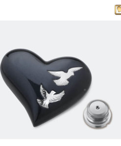 Mini urn hart met vogels antraciet met zilver H270 schroefdop