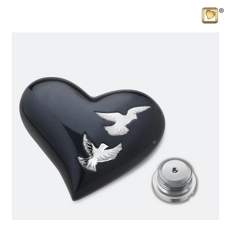 Mini urn hart vogels | antraciet met zilver Herdenkingswinkel