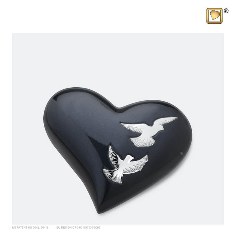 etiket sensor doneren Mini urn hart met vogels | antraciet met zilver - Herdenkingswinkel