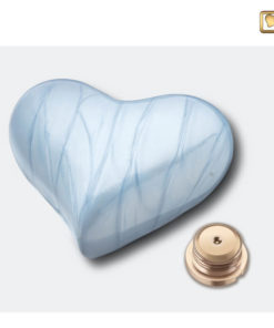 Mini urn hart parelmoer blauw H668 schroefdop