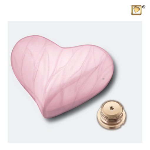 Mini urn hart parelmoer roze H667 schroefdop