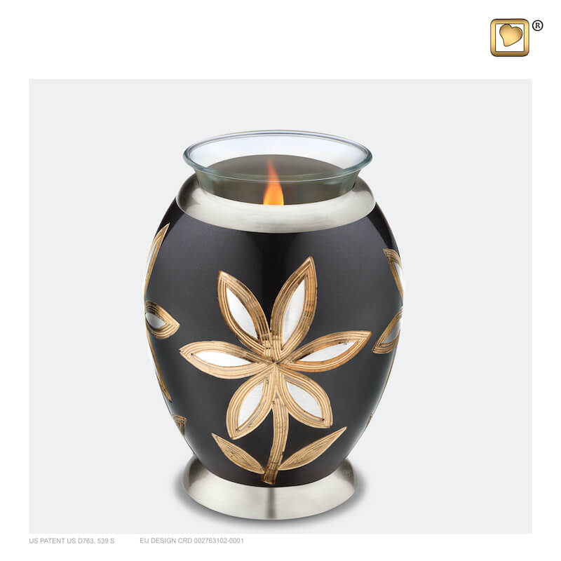 Penetratie Alstublieft Viool Premium urn waxinelichthouder bloem | antraciet grijs met zilver en goud -  Herdenkingswinkel
