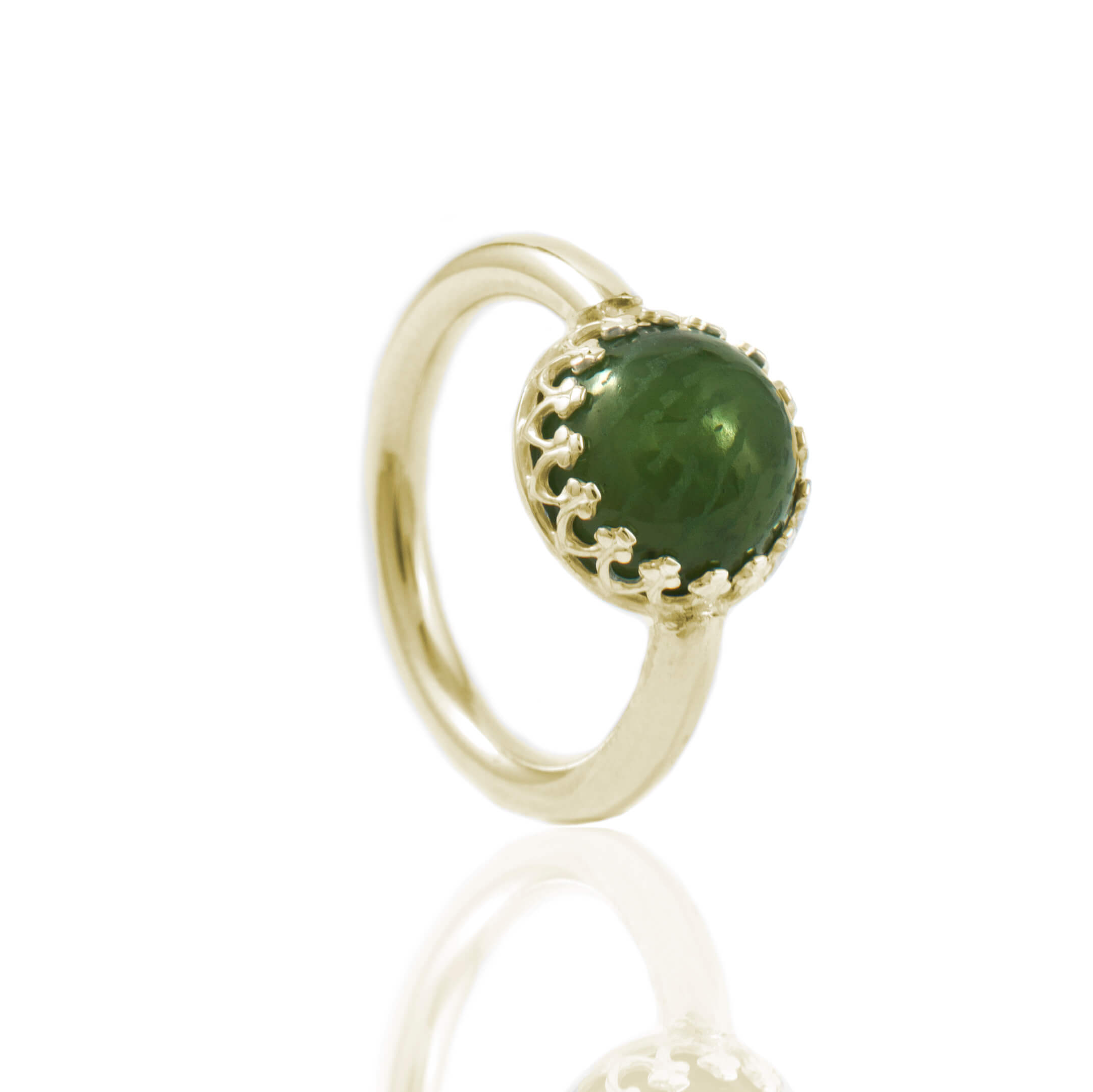 Betere Gouden ring met vingerafdruk in groene nefriet steen | rond QQ-44