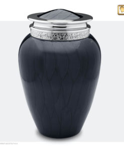 Premium urn zwart met zilveren decoratie A292