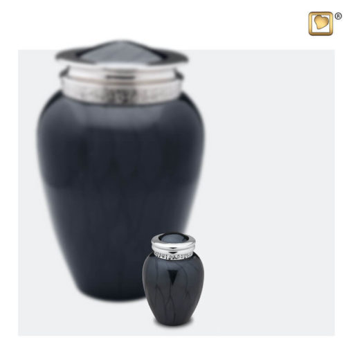 Premium urn zwart met zilveren decoratie A292 set