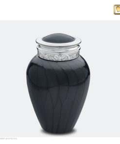 Premium urn zwart met zilveren decoratie M292