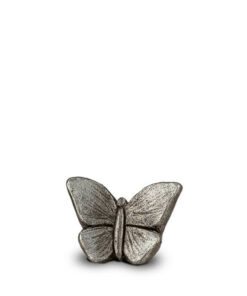 Keramische mini urn vlinder zilver
